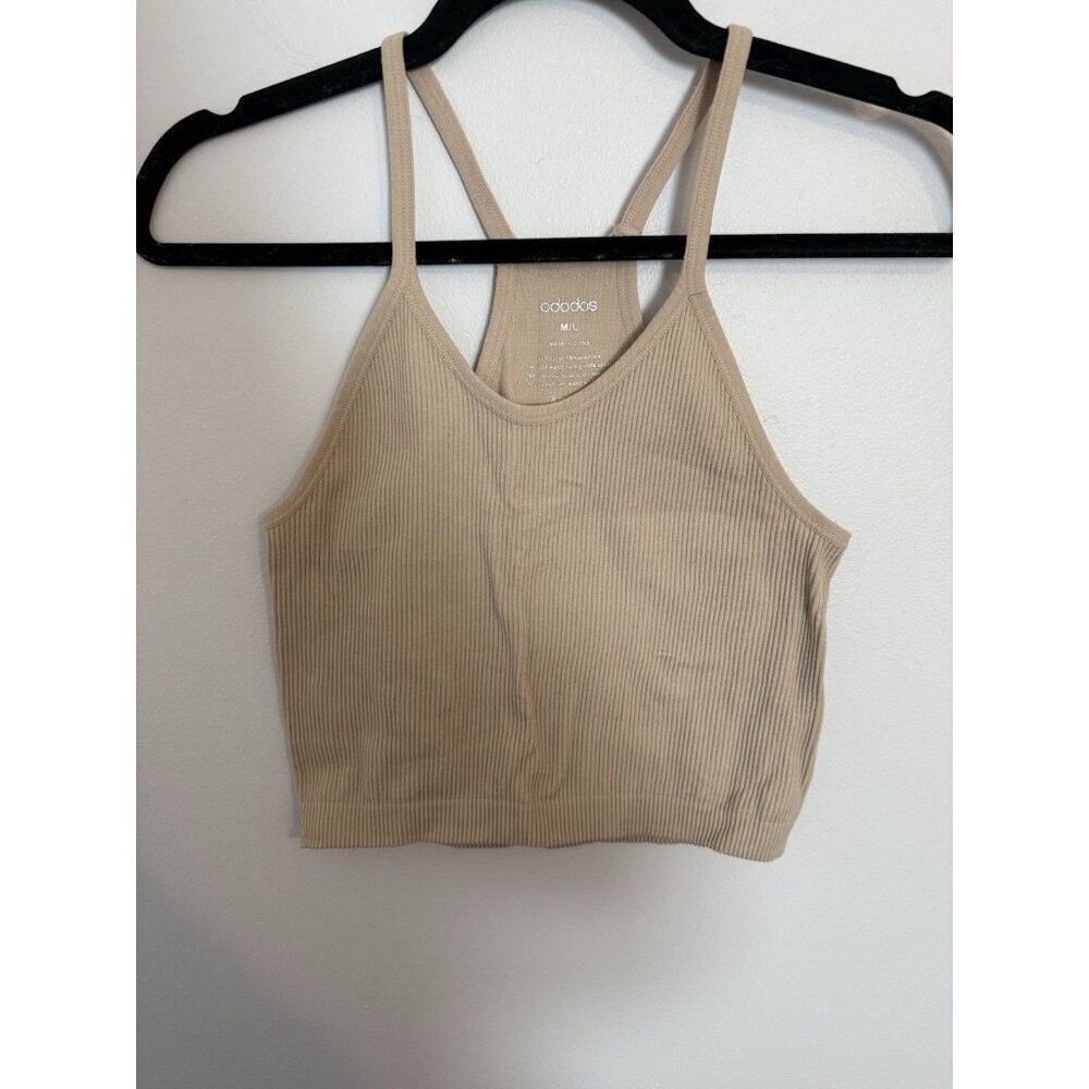 Ododos Tank Top Womens M/L Tan Ribbed High Neck Yoga Stretch Cropped